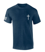 Mens Christian Shirt Faith Cross Crest American Flag Sleeve T-shirt Graphic Tee-Heather Navy-large - JNR Products