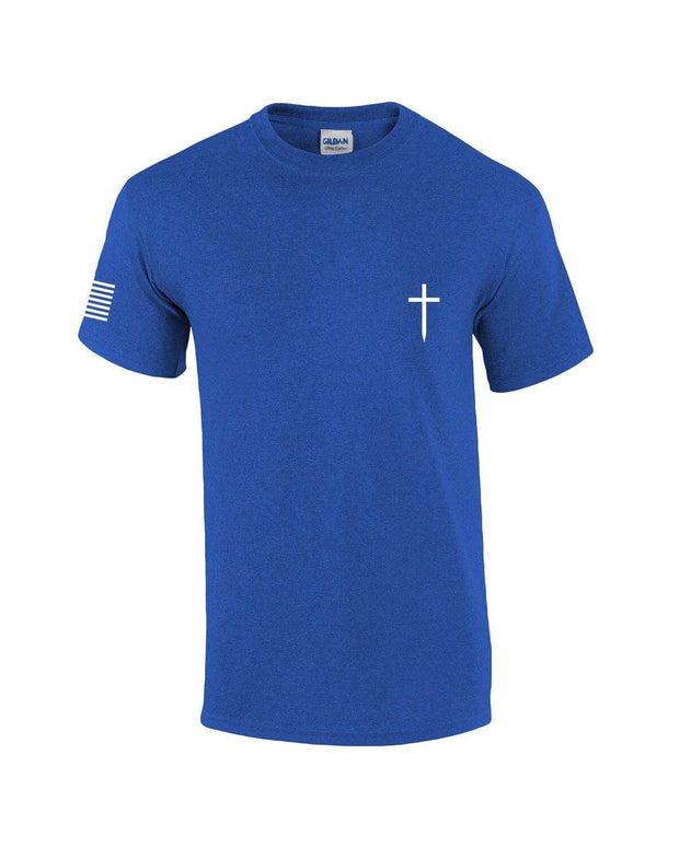 Mens Christian Shirt Faith Cross Crest American Flag Sleeve T-shirt Graphic Tee-Heather Navy-large - JNR Products