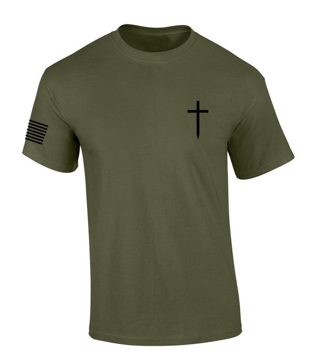 Mens Christian Shirt Faith Cross Crest American Flag Sleeve T-shirt Graphic Tee-Heather Navy-large - JNR Products