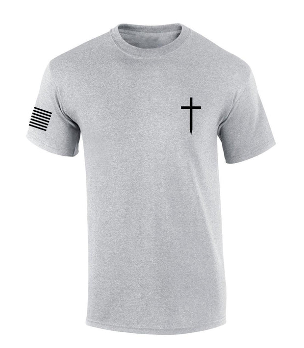 Mens Christian Shirt Faith Cross Crest American Flag Sleeve T-shirt Graphic Tee-Heather Navy-large - JNR Products