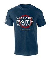 Mens Christian Shirt Walk By Faith Not By Sight 2 Corinthians 5:7 Scripture American Flag Sleeve T-shirt Graphic Tee-Black-6xl - JNR Products