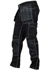 Mens Construction Pants Utility Work Heavy Duty Workwear Trousers Carpenter Knee Reinforcement Cordura Safety Pants Black W30-L30 - JNR Products