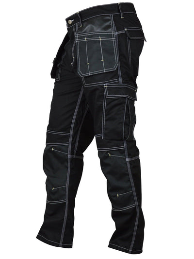 Mens Construction Pants Utility Work Heavy Duty Workwear Trousers Carpenter Knee Reinforcement Cordura Safety Pants Black W30-L30 - JNR Products