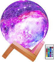 Moon Lamp Kids Night Light Galaxy Lamp 5.9 inch 16 Colors LED 3D Star Moon Light with Wood Stand, Remote & Touch Control USB Rechargeable Gift for Baby Girls Boys Birthday - JNR Products