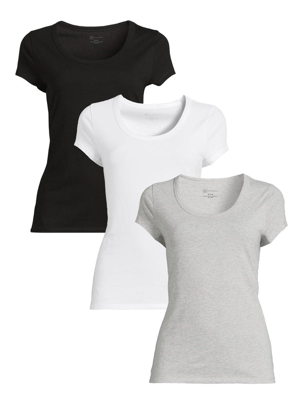 No Boundaries Scoop Neck Tee with Short Sleeves, 1 or 3-Pack, Women’s - JNR Products