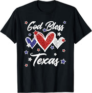 Patriotic American Flag Hearts For Girls God Bless Texas T-Shirt - JNR Products