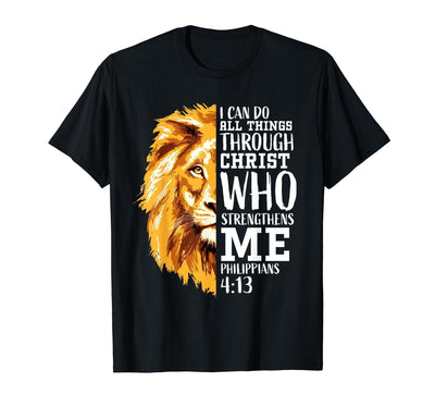 Philippians 4:13 Christian Verse Gifts Men Religious Lion T-Shirt - JNR Products