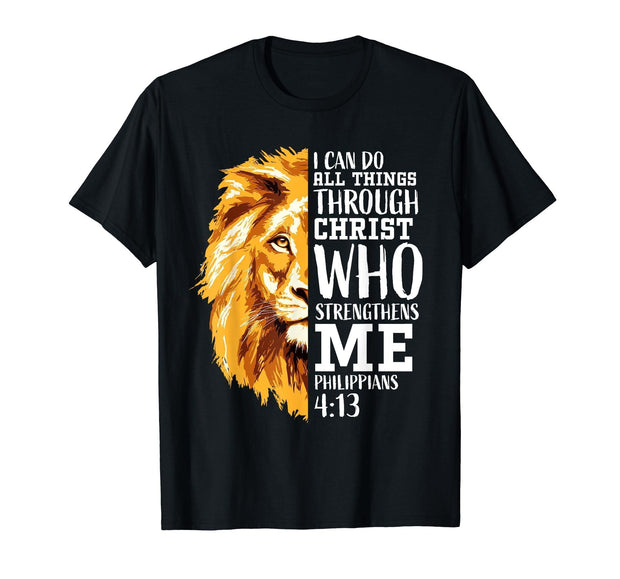 Philippians 4:13 Christian Verse Gifts Men Religious Lion T-Shirt - JNR Products