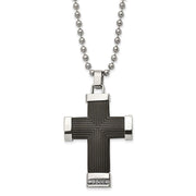 Primal Steel Stainless Steel Polished Black IP-plated Preciosa Crystal Cross Necklace - JNR Products