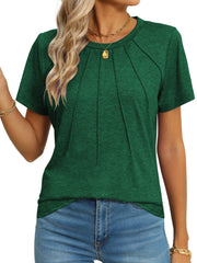 Rosvigor Blouses for Women Short Sleeve Shirts Casual Dressy Summer Tops with Pleats - JNR Products