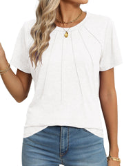 Rosvigor Blouses for Women Short Sleeve Shirts Casual Dressy Summer Tops with Pleats - JNR Products