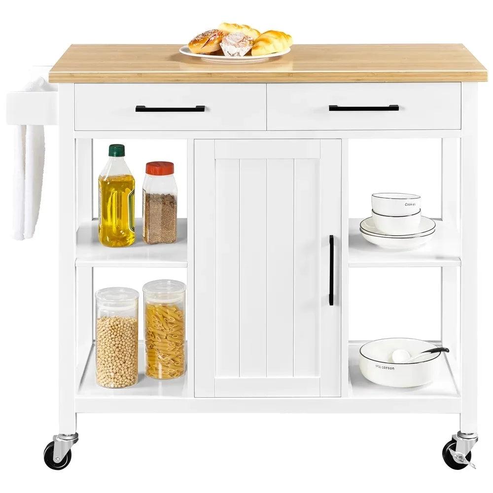 2023 new Mobile Kitchen Island Kitchen Cart on Lockable Wheels With Storage, White - JNR Products