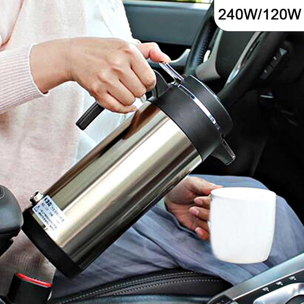 12V 24V 750ML/1200ML Car Heating Cup Stainless Steel Electric Kettle Water Coffee Milk Thermal Mug for Home Car Winter Travel