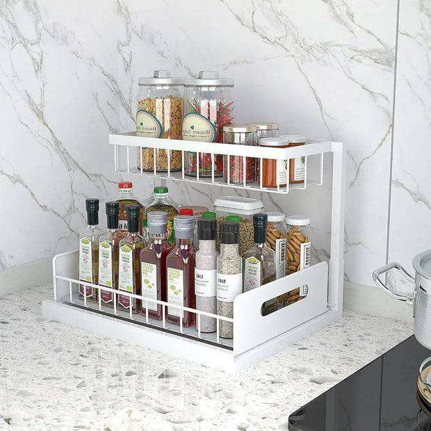 Cabinet Organizer 2-Tier Slide Out Sliding Shelf - JNR Products