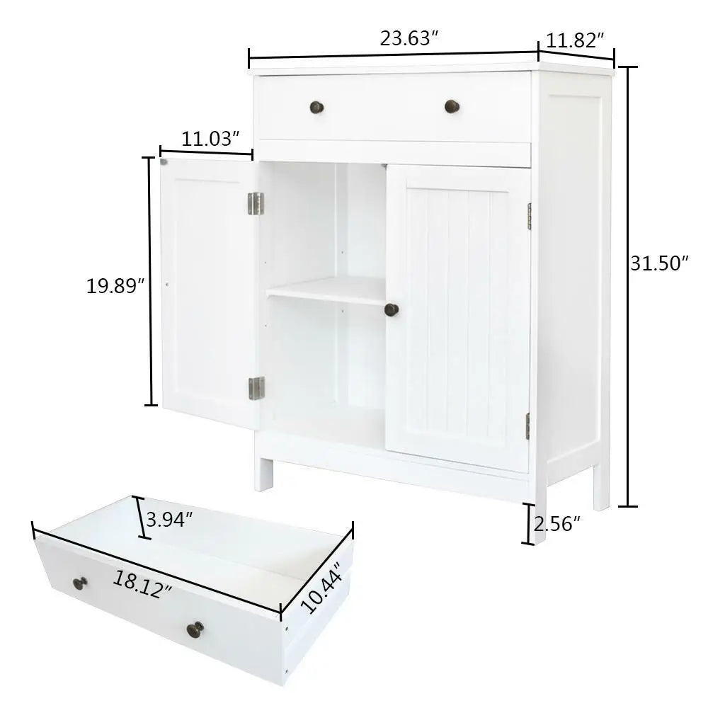 White Wooden Bathroom Floor Cabinet Storage Cupboard