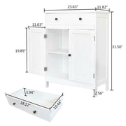 White Wooden Bathroom Floor Cabinet Storage Cupboard - JNR Products