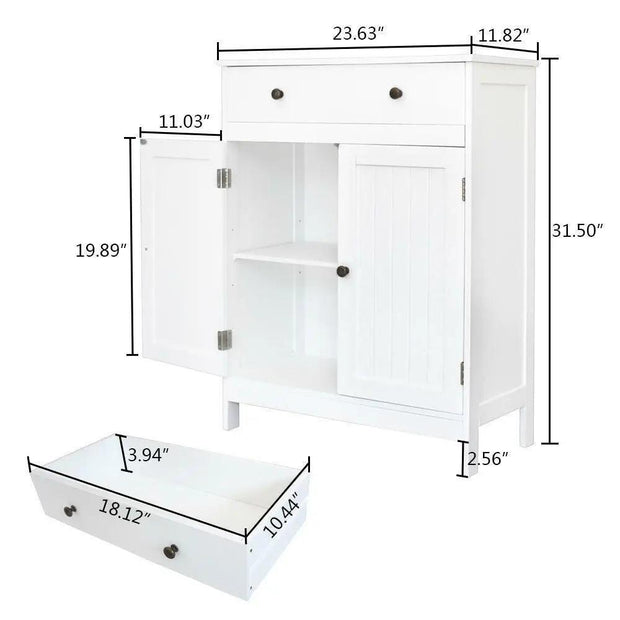 White Wooden Bathroom Floor Cabinet Storage Cupboard - JNR Products