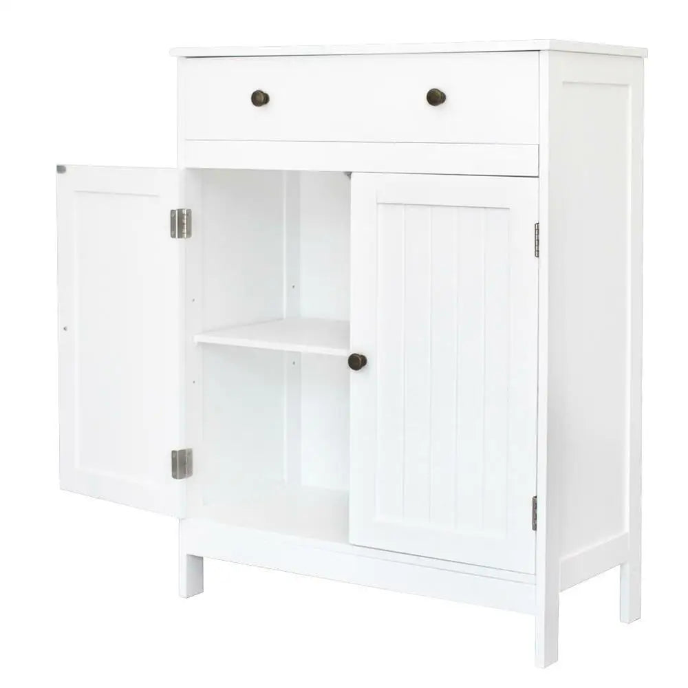 White Wooden Bathroom Floor Cabinet Storage Cupboard