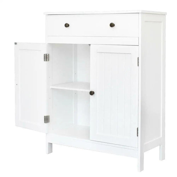 White Wooden Bathroom Floor Cabinet Storage Cupboard - JNR Products