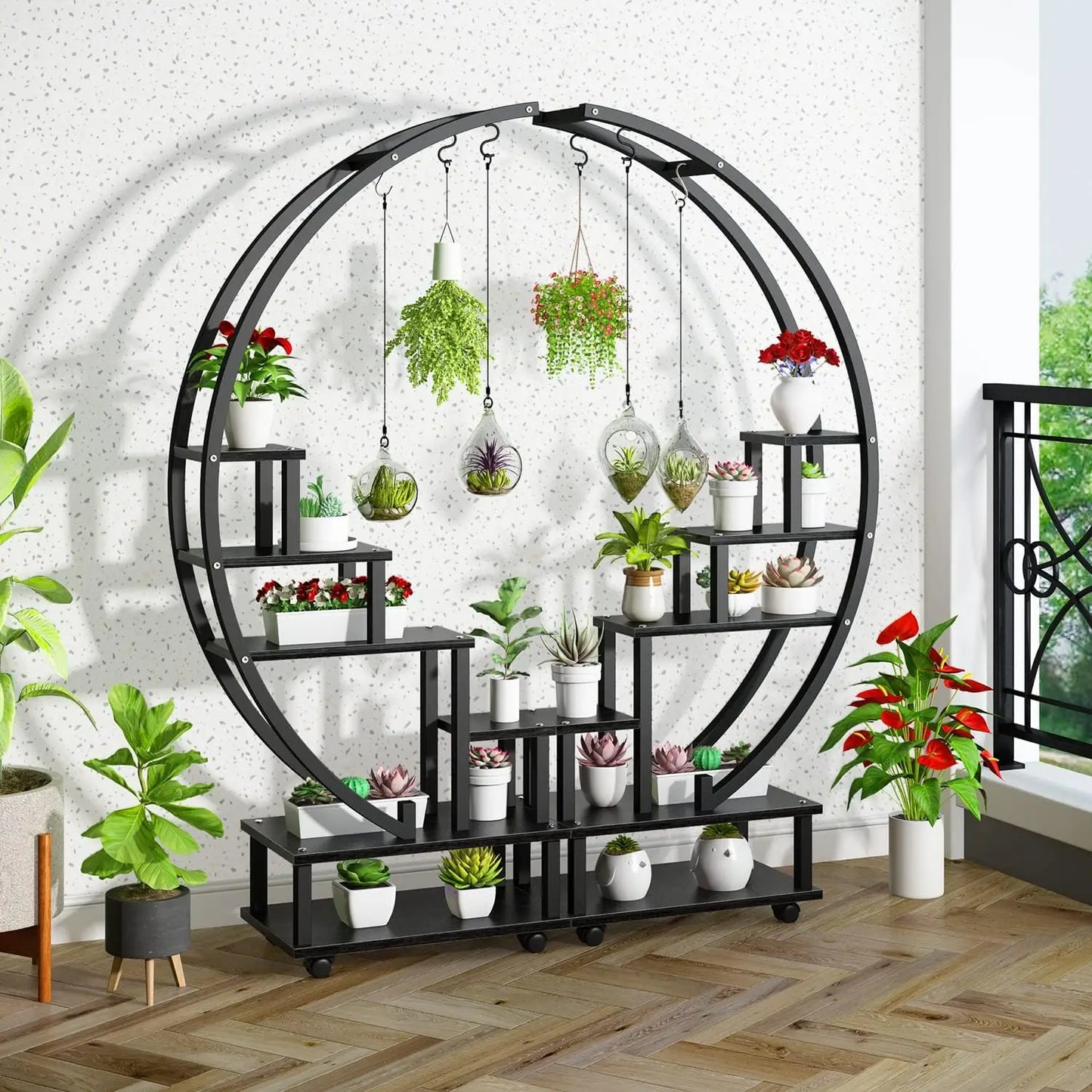 2 Pcs 6 Tier Tall Metal Indoor Plant Stand with Detachable Wheels,