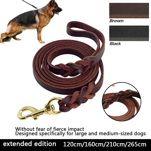 Braided Pet Walking Training Leads Brown Black Colors For Medium Large Pet