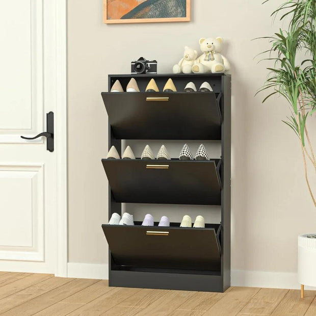 Narrow Shoe Storage Cabinet, Shoe Cabinet for Entryway with 3 Flip Drawers - JNR Products