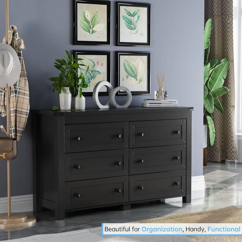 Black Dresser for Bedroom with 6 Drawers,