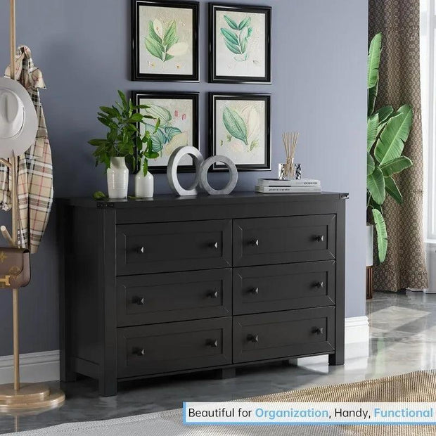 Black Dresser for Bedroom with 6 Drawers, - JNR Products