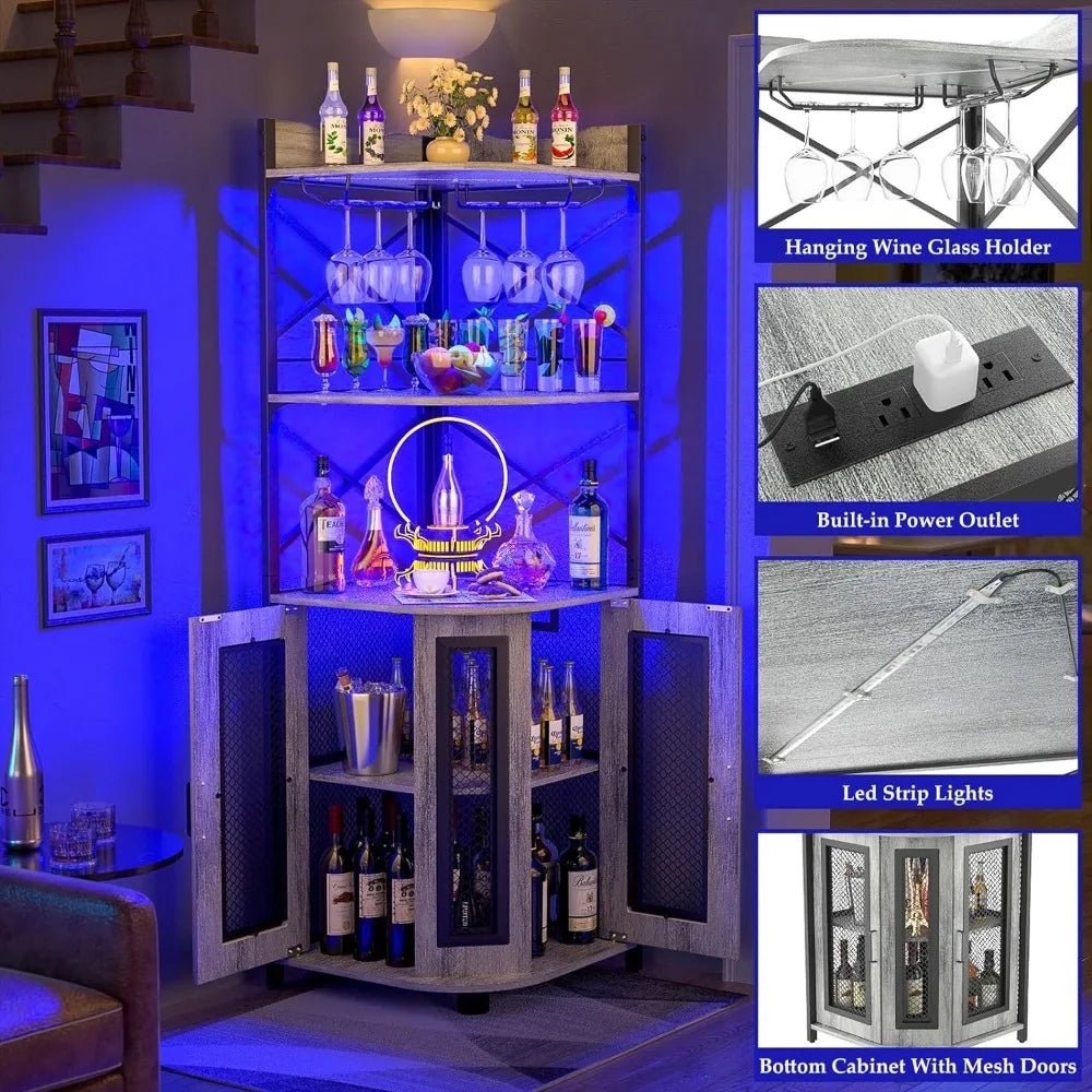 Cabinet Bar Unit for Home Industrial Cabinet With LED Strip and Glass Holder