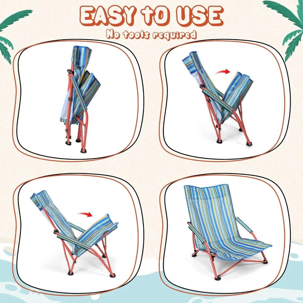 4-piece set of low seat beach chairs,foldable portable beach chairs,backpack camping chairs,high backrest reclining beach chairs