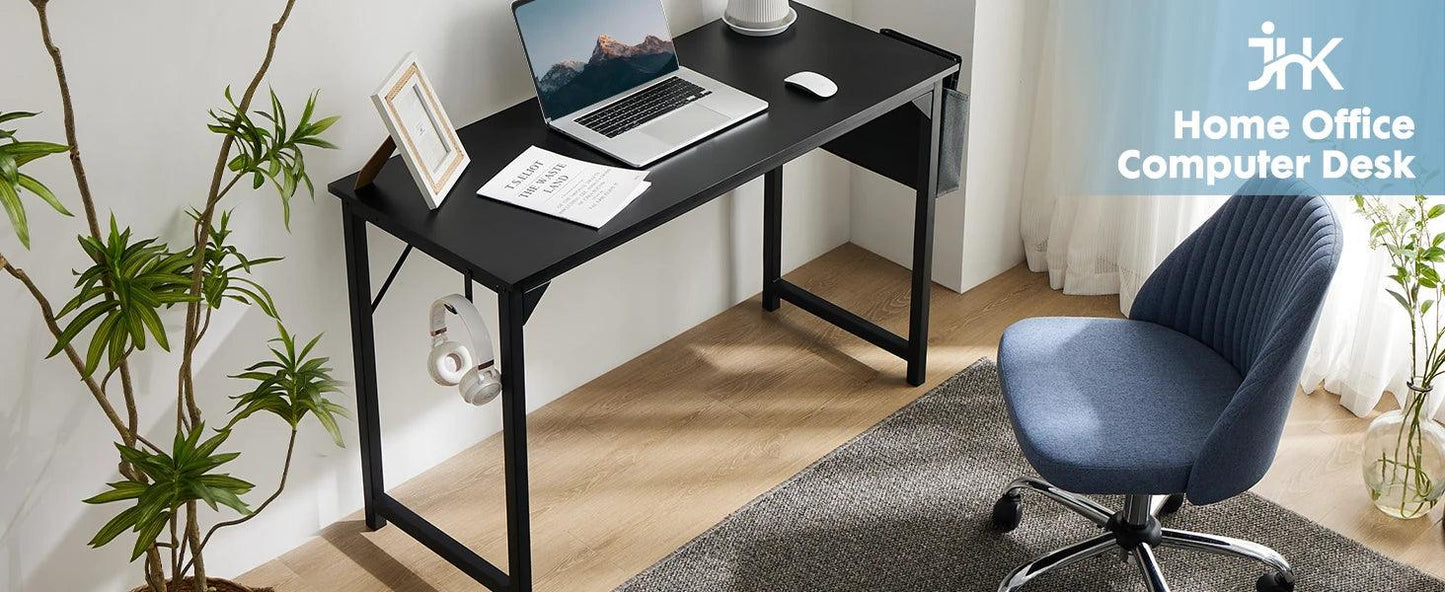 JHK Computer Desk Writing Study Office Gaming Table Modern Simple Style Compact with Side Bag Headphone Hook Easy Assembly - JNR Products