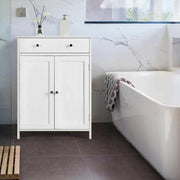 White Wooden Bathroom Floor Cabinet Storage Cupboard - JNR Products