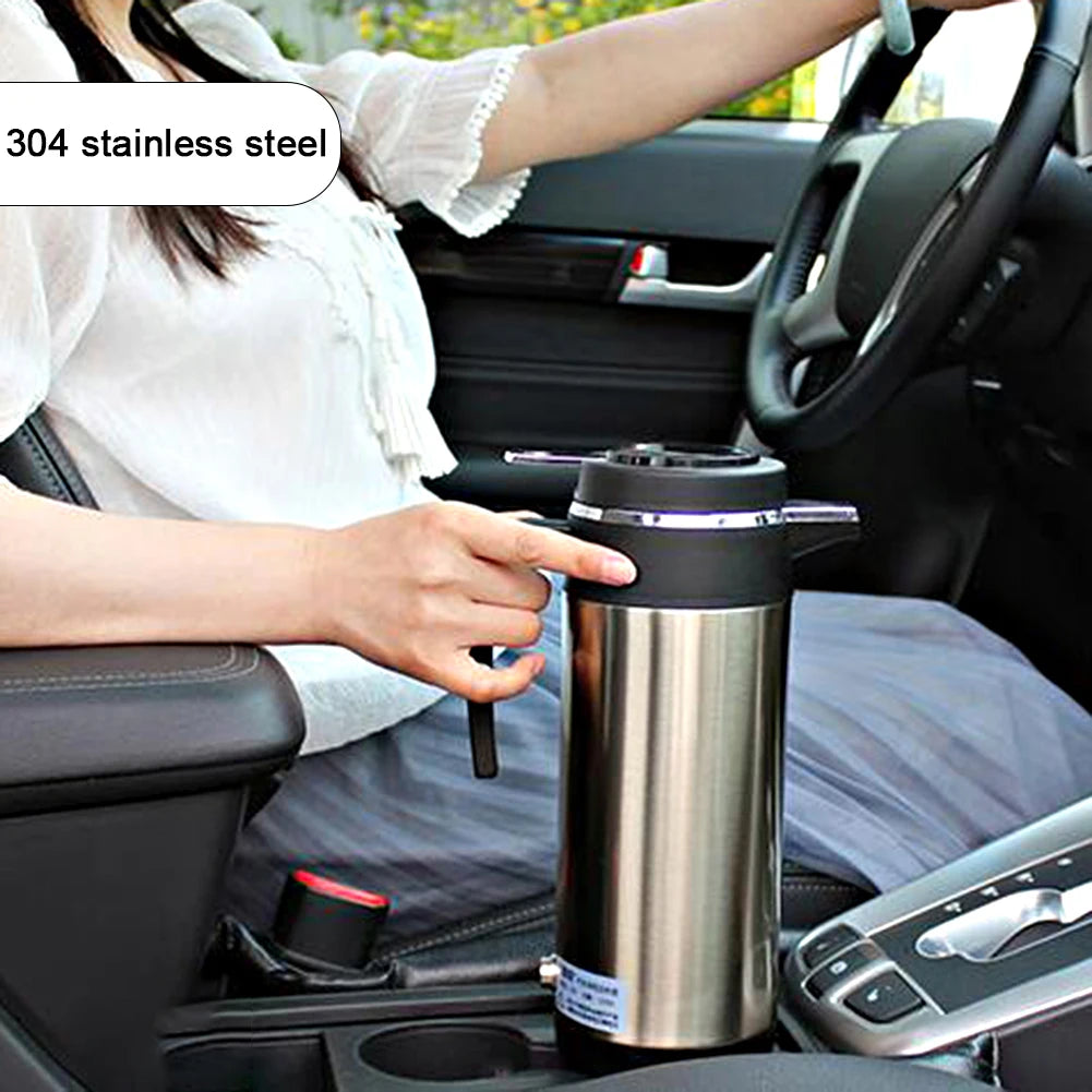 12V 24V 750ML/1200ML Car Heating Cup Stainless Steel Electric Kettle Water Coffee Milk Thermal Mug for Home Car Winter Travel