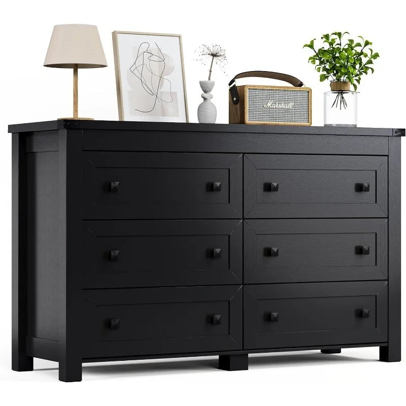 Black Dresser for Bedroom with 6 Drawers,