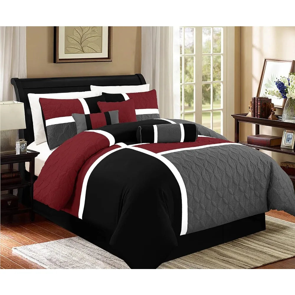 Red/Gray 7 Piece Bed in A Bag Comforter Set, King