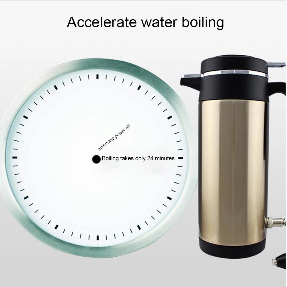 12V 24V 750ML/1200ML Car Heating Cup Stainless Steel Electric Kettle Water Coffee Milk Thermal Mug for Home Car Winter Travel