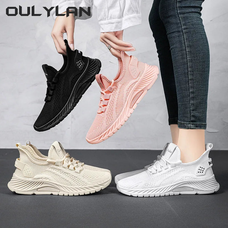 Lady Casual Knit Breathable Flats Tennis Shoes