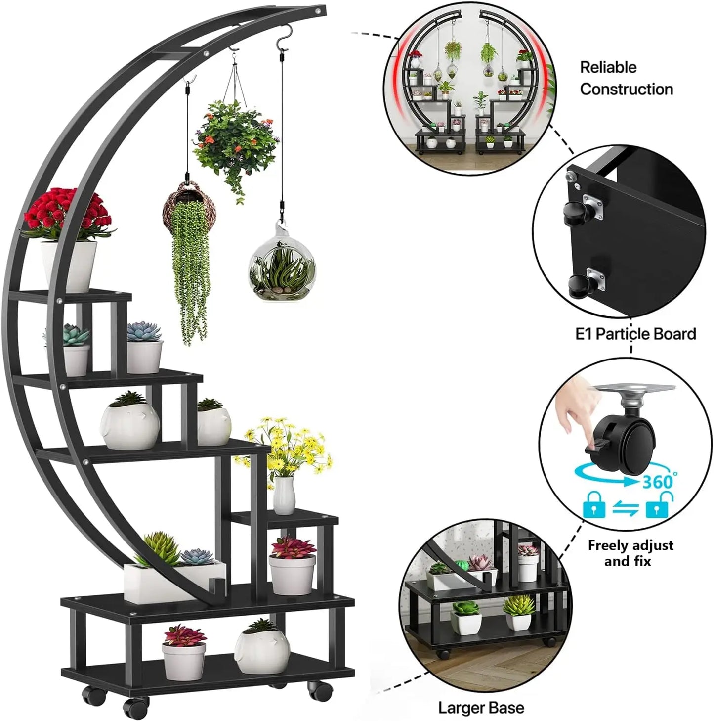 2 Pcs 6 Tier Tall Metal Indoor Plant Stand with Detachable Wheels,