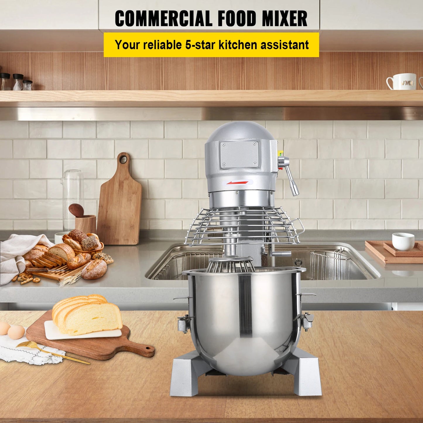 Commercial Food Mixer 15Qt 600W 3 Speeds Adjustable 110/178/390 RPM