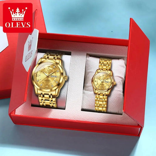 OLEVS Couple Watch Pair for Men and Women Stainless Steel Waterproof