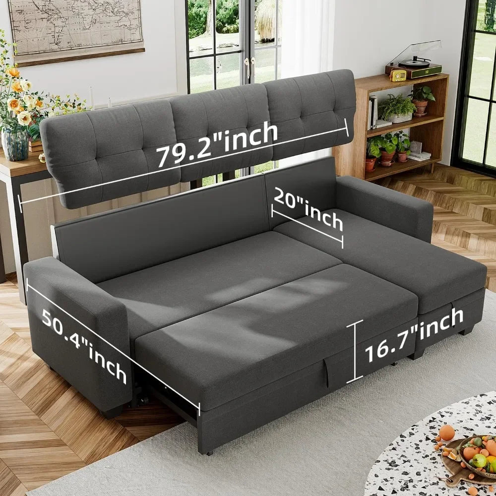 Sofa Bed Reversible Convertible Sleeper Pull Out Couches with Storage Chaise