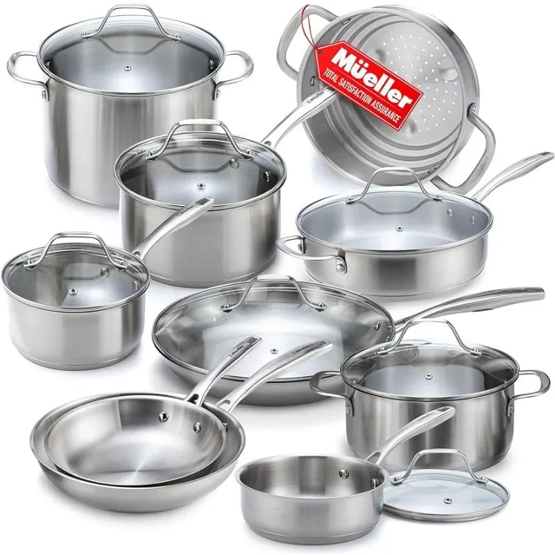 Mueller Pots and Pans Set 17-Piece, Ultra-Clad Pro Stainless Steel Cookware Set