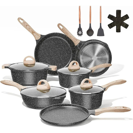 21 Pcs W/Frying Pan Non-stick Pan Kit for Kitchen Battery Pots and Pans