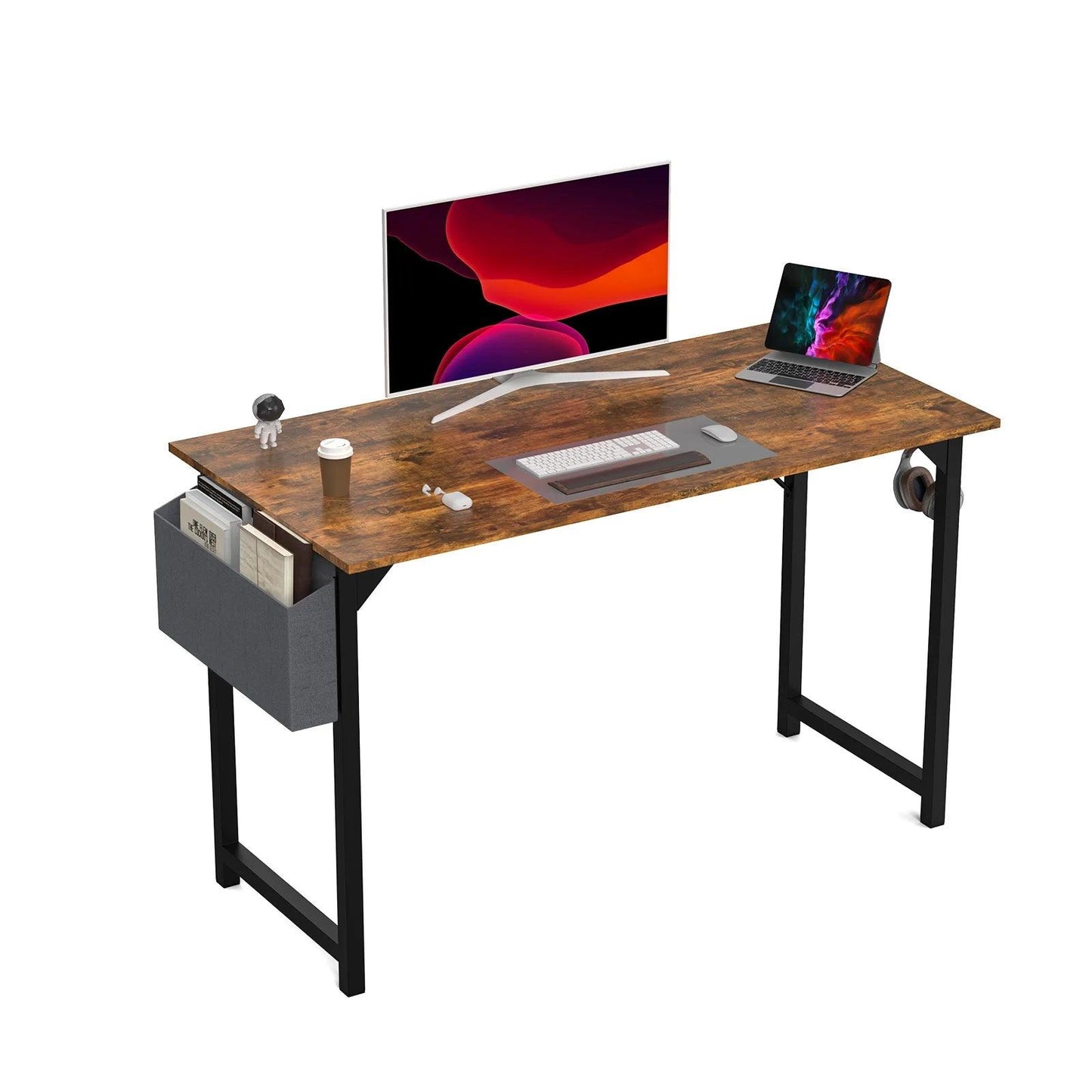 JHK Computer Desk Writing Study Office Gaming Table Modern Simple Style Compact with Side Bag Headphone Hook Easy Assembly - JNR Products