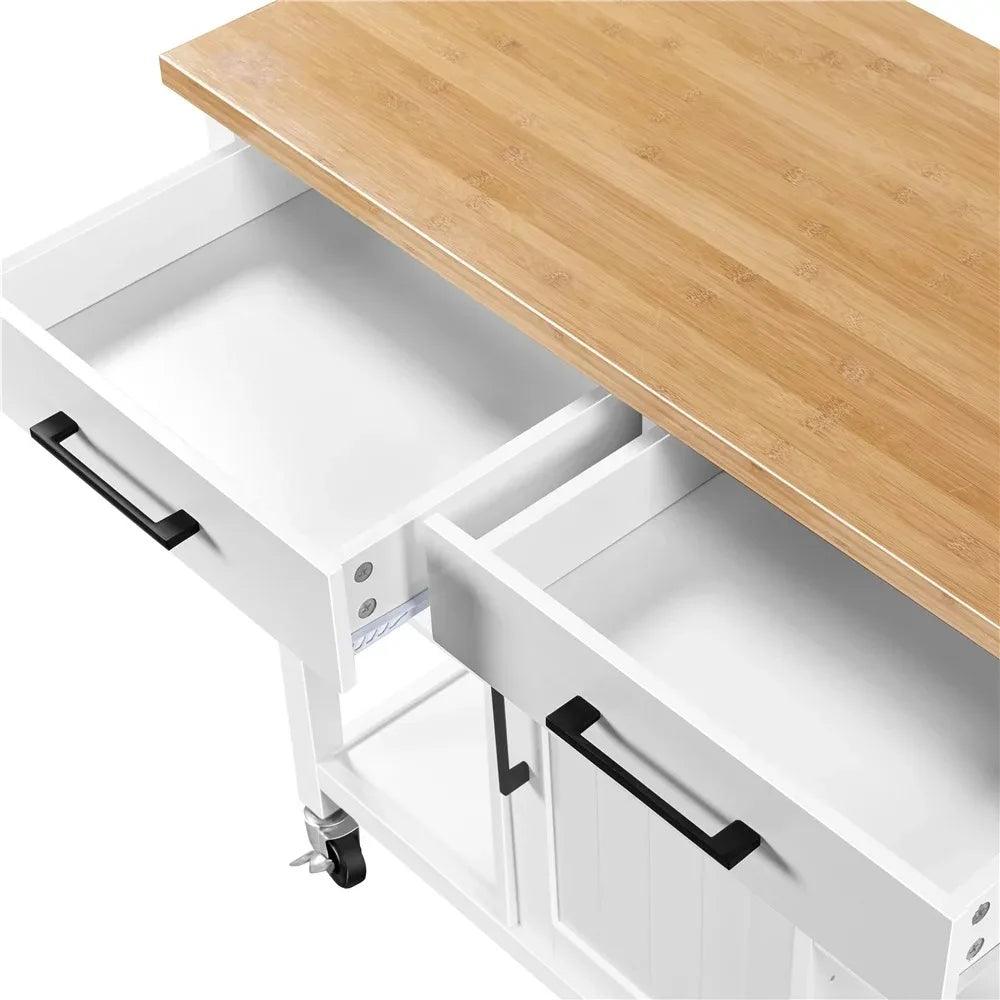 2023 new Mobile Kitchen Island Kitchen Cart on Lockable Wheels With Storage, White - JNR Products