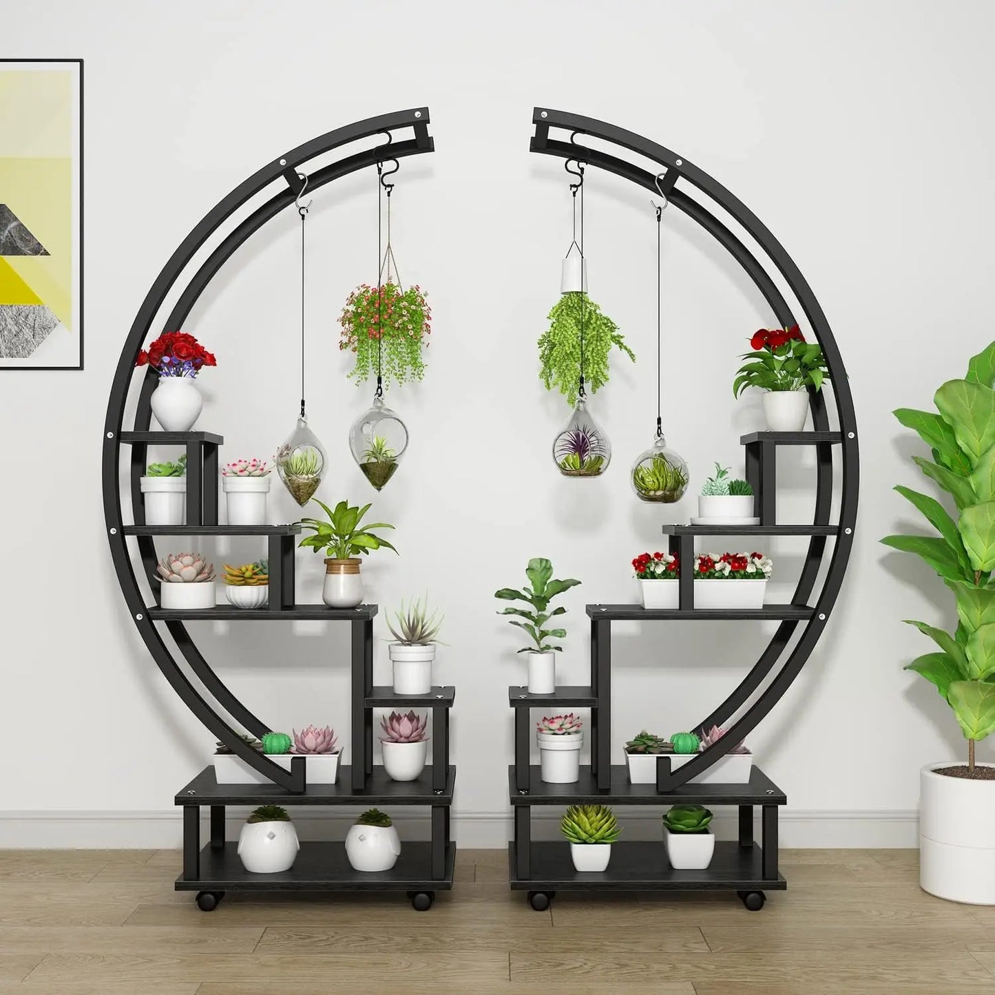 2 Pcs 6 Tier Tall Metal Indoor Plant Stand with Detachable Wheels,