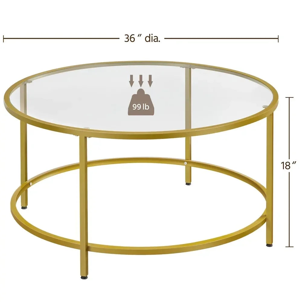 Sofa Table for Living Room Gold Round Modern Glass-Top Coffee Table