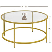 Sofa Table for Living Room Gold Round Modern Glass-Top Coffee Table - JNR Products