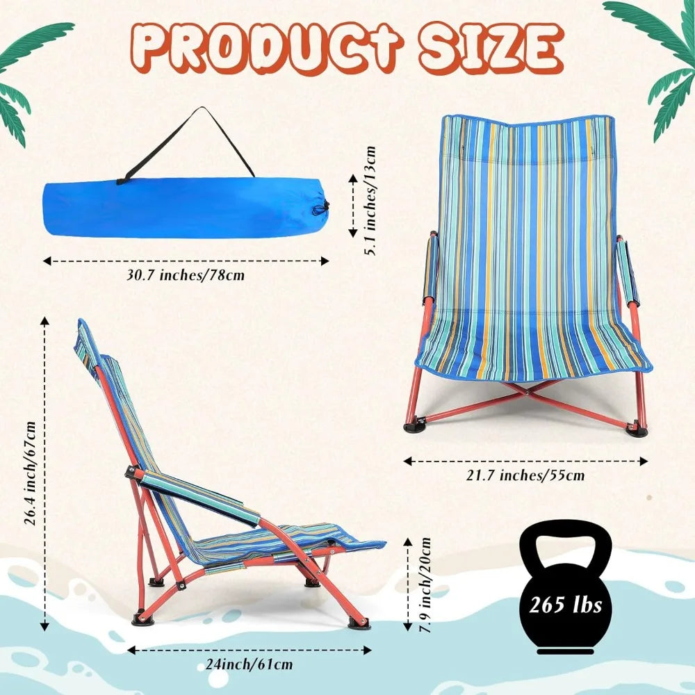 4-piece set of low seat beach chairs,foldable portable beach chairs,backpack camping chairs,high backrest reclining beach chairs