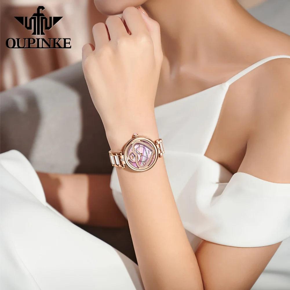 OUPINKE Top Brand Women's Watches Luxury Fashion Original Watch for Ladies Japanese Seiko Movement Replaceable Rotating Case